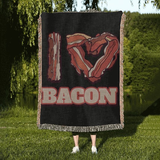I Love Bacon Themed Words Funny American Meal Woven Blankets