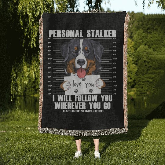 Bernese Mountain Dog Stalker Cartoon Woven Blankets