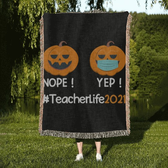 Funny Halloween Teacher life 2021 Pumpkin wearing Woven Blankets