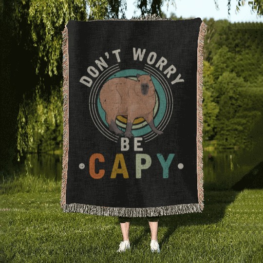 Kind Animal Lover Happy Capybara Woven Blankets