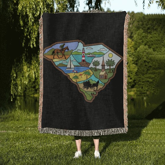 Vintage Charleston Columbia South Carolina Map Woven Blankets