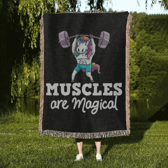 Unicorn Muscle Workout Fitness Training Sport Gym Woven Blankets