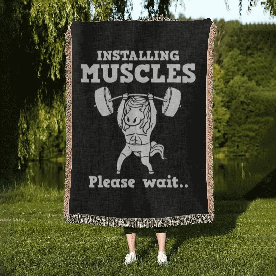 Unicorn Muscle Workout Fitness Training Sport Gym Woven Blankets