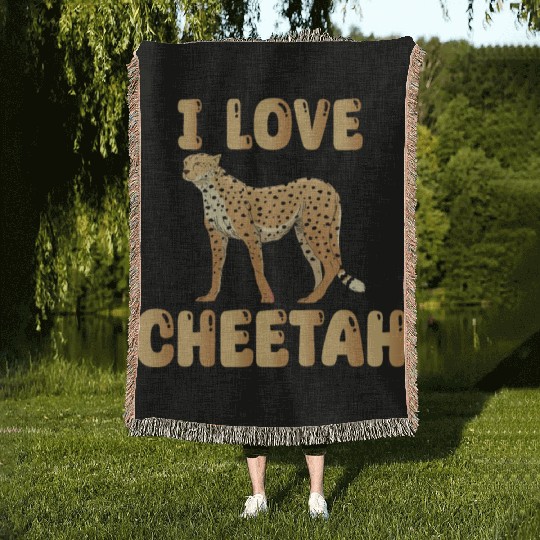 I Love Cheetah Woven Blankets