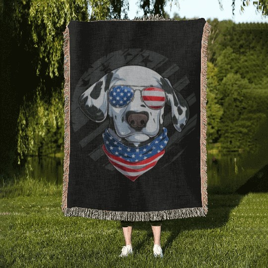 Patriotic Dalmatian Dog Lover 4th of July Woven Blankets