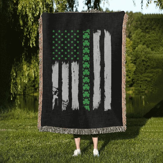 Irish American Flag St Patrick'S Day Woven Blankets