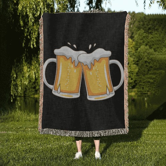 two mugs of beer Woven Blankets