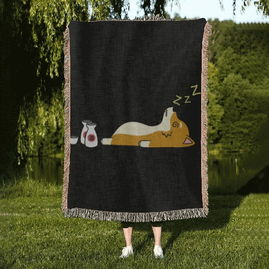 Shiba Inu Sake Drunk Woven Blankets
