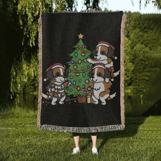 Saint Bernard Christmas Tree Woven Blankets