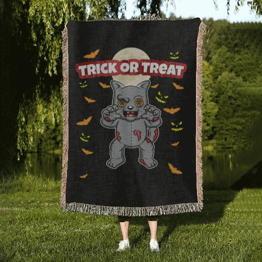 Trick Or Treat Scary Creepy Halloween Monster Woven Blankets