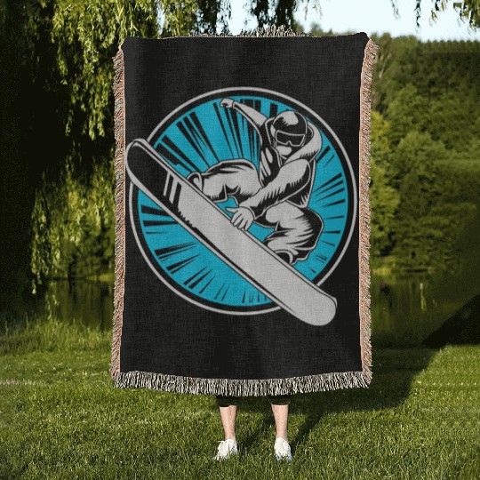 Winter Vacation Snowboarding Snowboarder Woven Blankets