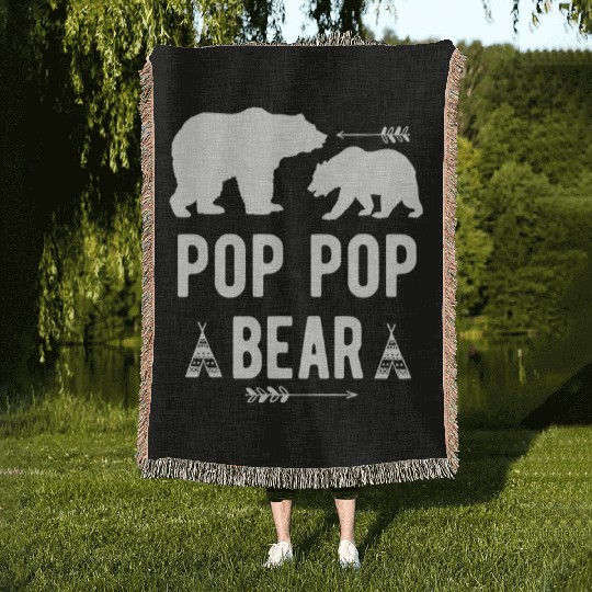 Pop Pop Bear Arrow Grandpa Bear Grandparents Woven Blankets