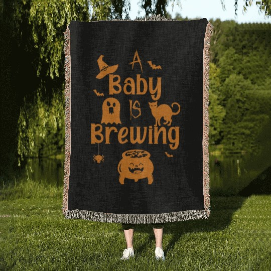 A Baby Is Brewing Maternity Halloween Women Funny Woven Blankets