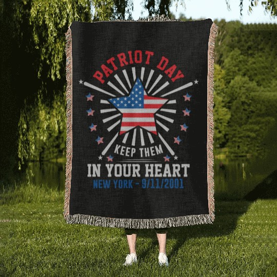 9/11 Patriot Day Keep Them in Your Heart Woven Blankets