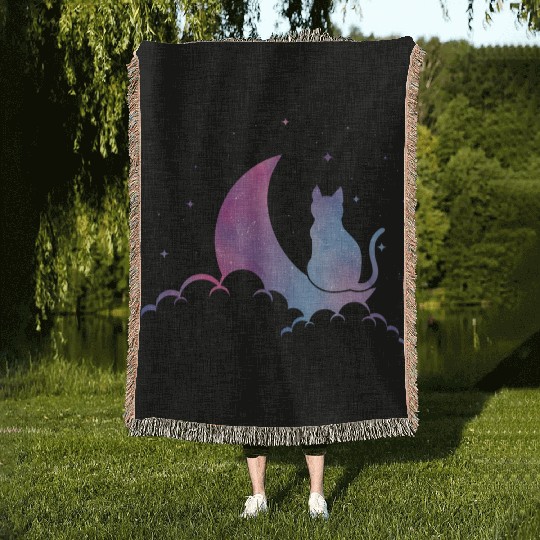 Celestial Cat Lover Pastel Goth Feline Woven Blankets