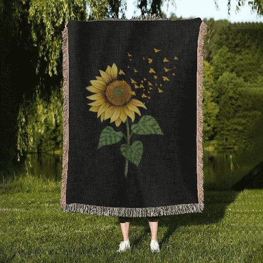 Sunflower Birds Cute Floral Birdwatching Woven Blankets