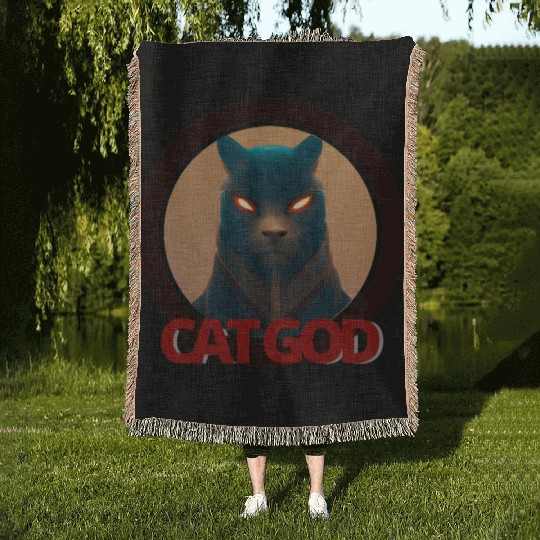 Samurai Cat God Woven Blankets