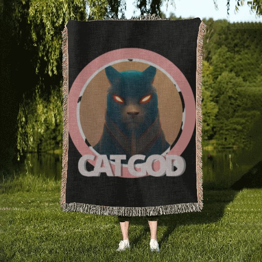 Samurai Cat God Woven Blankets