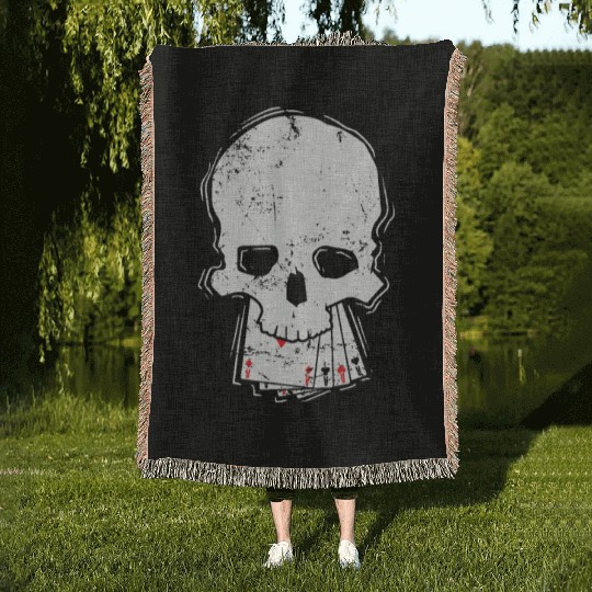 Skull with Cards Skat or Poker Card Game Woven Blankets