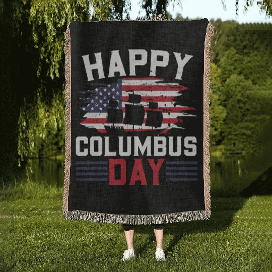 Happy Columbus Day USA Christopher Columbus Woven Blankets