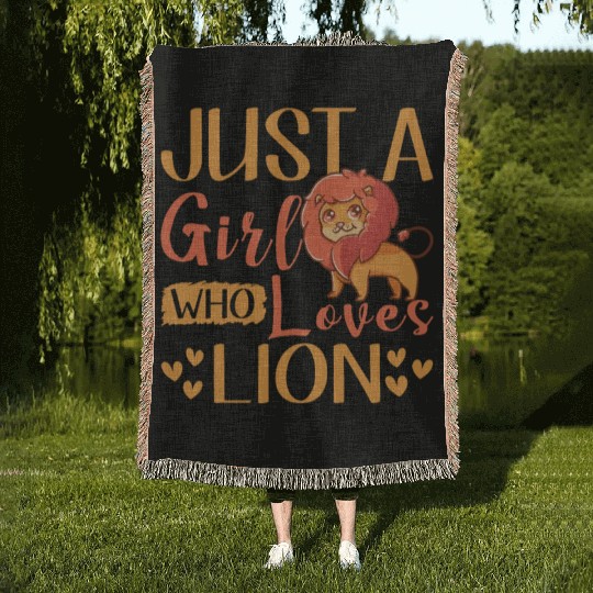 A Girl Who Loves Lion Woven Blankets