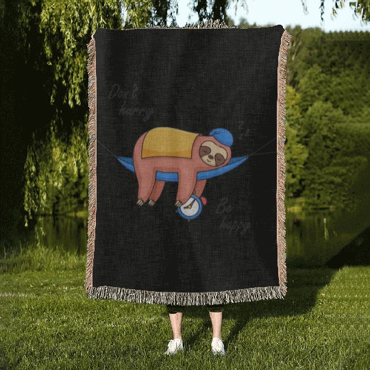 Don't Hurry Be Happy - Lazy Cute Funny Sloth Gift Woven Blankets