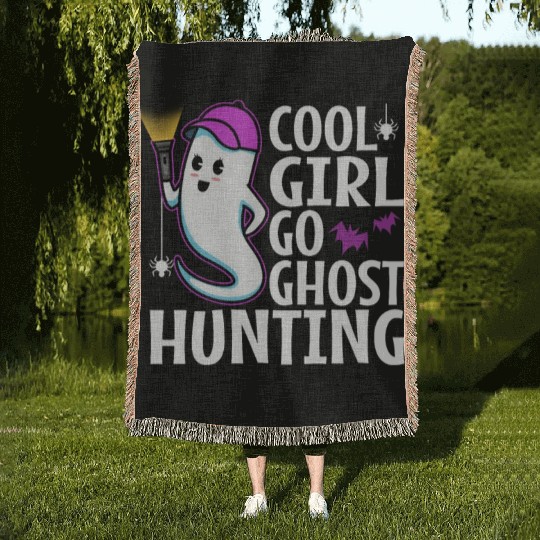 Cool girls go ghost hunting Woven Blankets