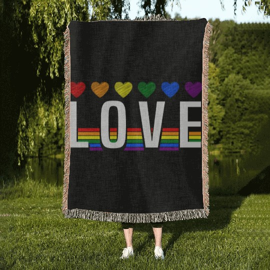 Love Rainbow Heart Pride LGBT Woven Blankets