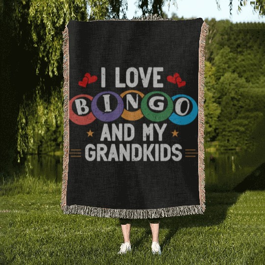 I Love Bingo And My Grandkids Funny Bingo Woven Blankets