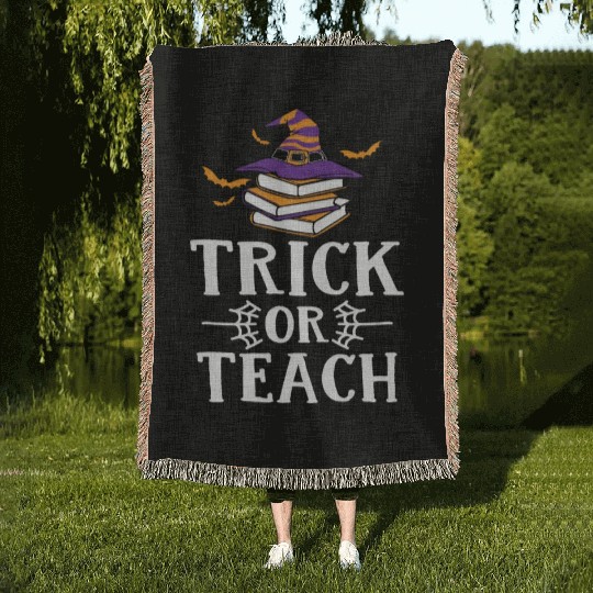 Trick Or Teach Witch Book Halloween Teacher Woven Blankets