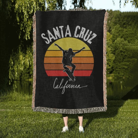 Old School Skater Santa Cruz California Woven Blankets