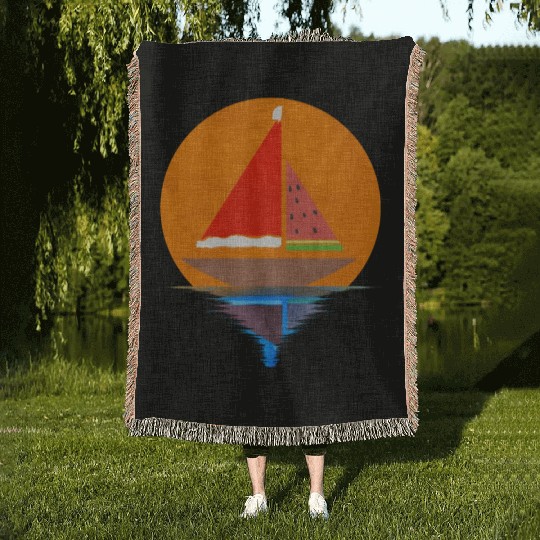 Sundown Sailing Ship Santas Hat Watermelon Woven Blankets