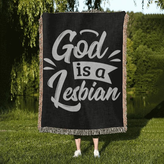 LGBT Gay Pride Lesbian God is a Lesbian white Woven Blankets