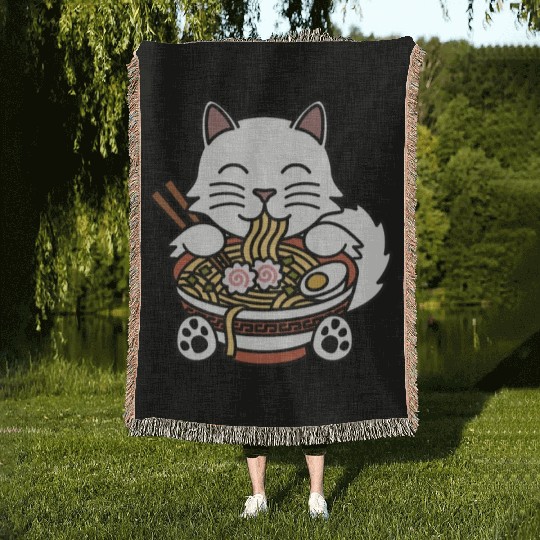 Persian Cat Ramen Noodles Woven Blankets