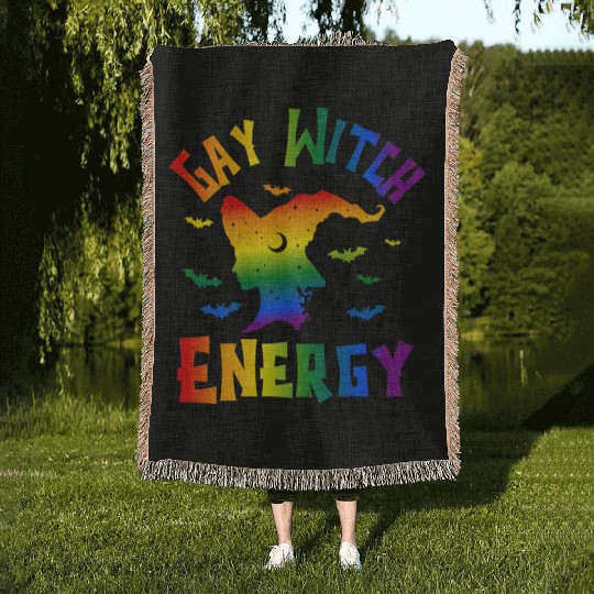 Gay Witch Energy, Funny Halloween Witch Gay Woven Blankets