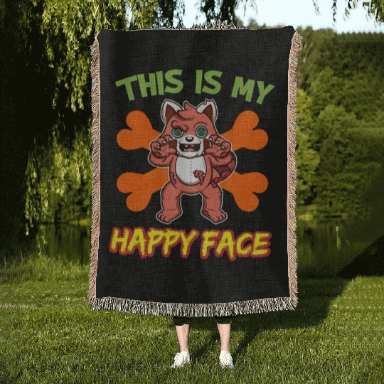 This Is My Happy Face Funny Halloween Monster Woven Blankets
