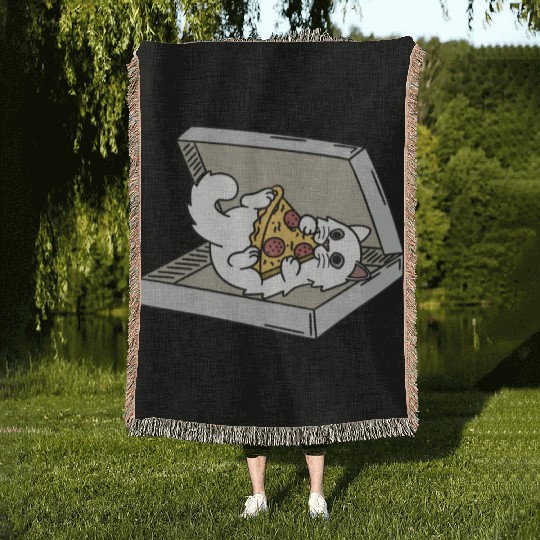 Persian Cat Pizza Lover Woven Blankets