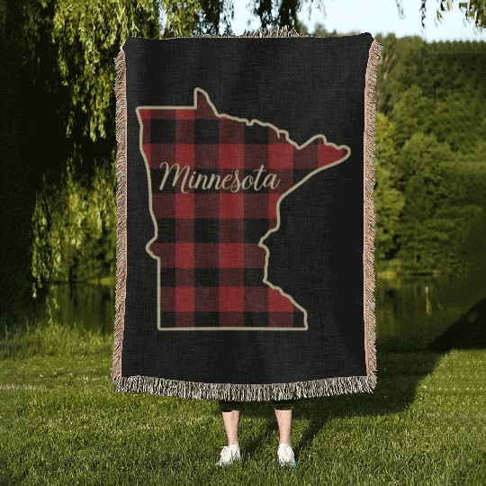 Minnesota Buffalo Plaid Silhouette Home State Woven Blankets