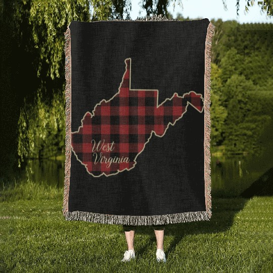 West Virginia Buffalo Plaid Silhouette Home State Woven Blankets