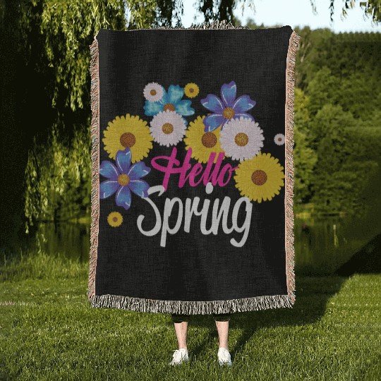 hello /spring Woven Blankets