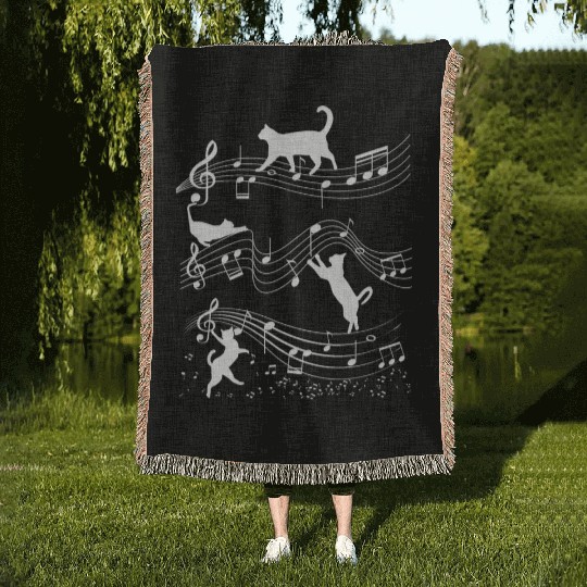 Cat music nout Musician Outfit! Piano, Flute Woven Blankets