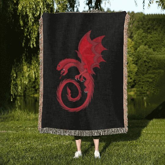 Two Headed Merlot Dragon Woven Blankets