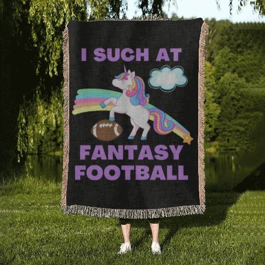 I Suck At Fantasy Football Funny Cute Unicorn Woven Blankets