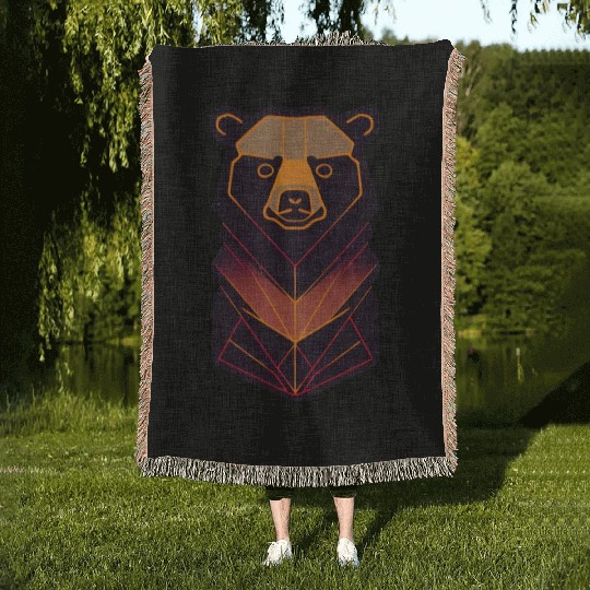 Orange neon bear Woven Blankets