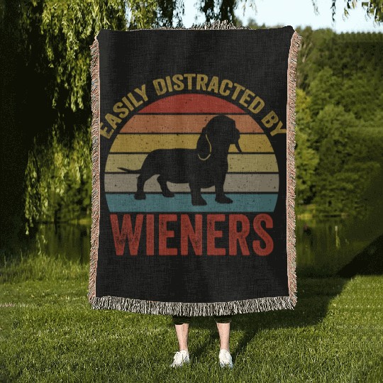 Easily Distracted By Wieners For Dog Lover Woven Blankets