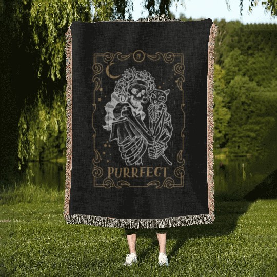 Kawaii Cat Tarot Card Occult Club Gothic Animal Woven Blankets