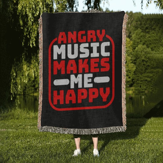 Angry Music Makes Me Happy Woven Blankets