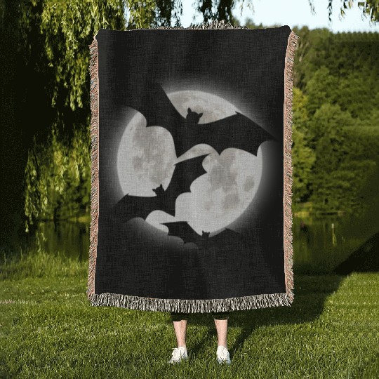 Bat MOON Pumpkin Trick or Treat Funny Halloween Woven Blankets