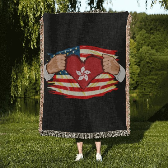 Hong Kongese Who Live in America HongKong Flag Woven Blankets