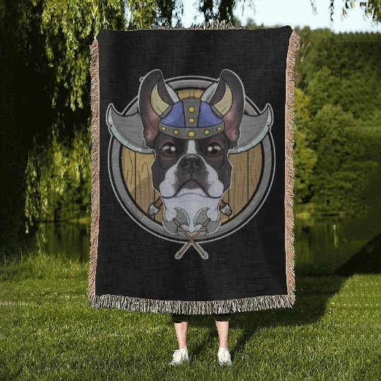 Boston Terrier I Valhalla I Viking Woven Blankets
